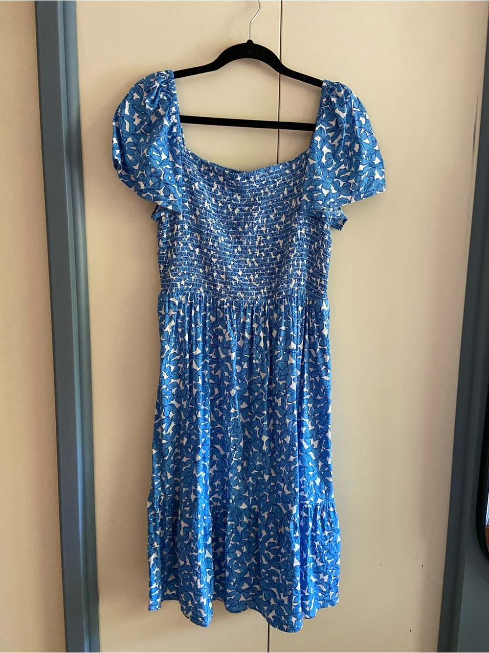 Blue Floral Smocked Dress